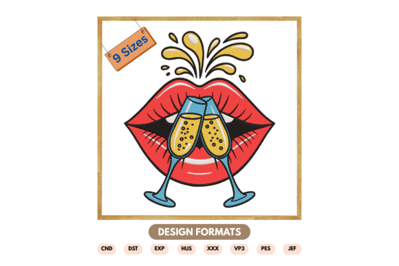 Champagne Lips Embroidery Design