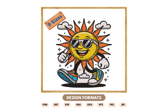 Cool Sun with Sunglasses Embroidery File