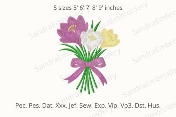 Crocus Flower Bouquet Embroidery Design