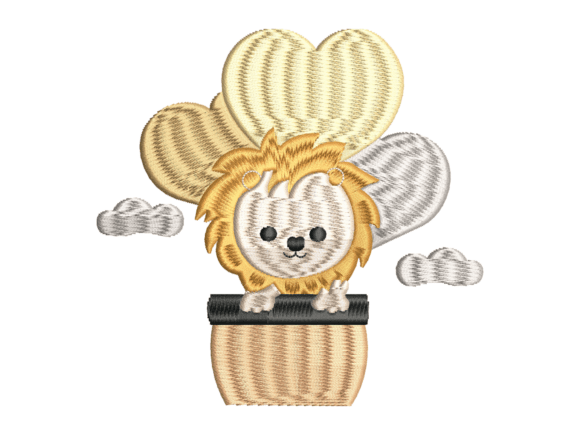 Cute Lion Basket Balloon Embroidery