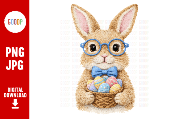 Easter Bunny Embroidery Basket Egg PNG