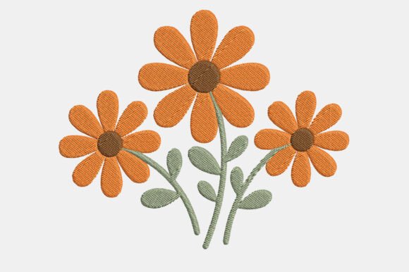 Embroidery Orange Daisy Flower Design