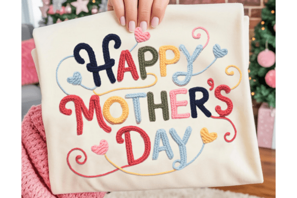 Faux Embroidery Happy Mother's Day PNG