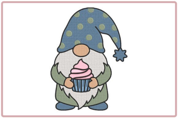 Funny Cupcake Gnome Embroidery Design