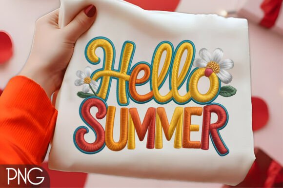 Hello Summer Embroidery PNG Design