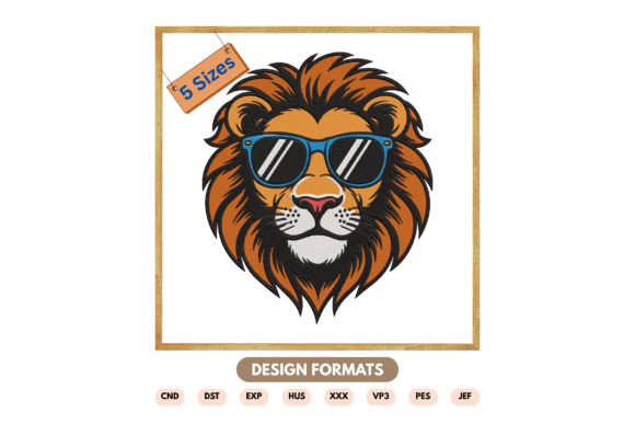 Lion with Sunglasses Embroidery Design