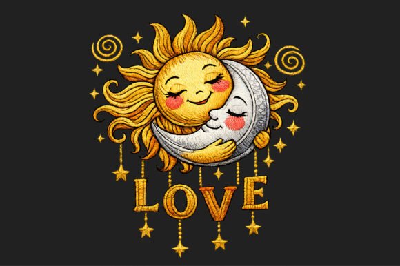 Love Sun and Moon Face Stars Embroidery