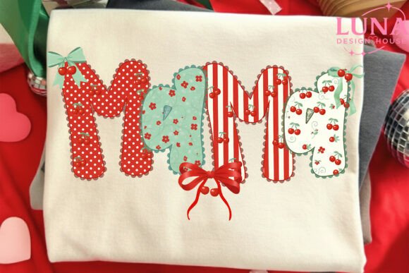 Mama Cherry Faux Embroidery PNG