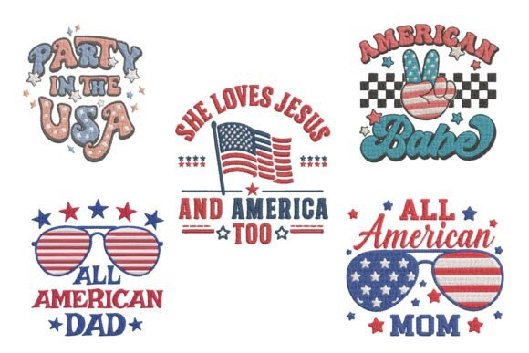 Patriotic Family USA Embroidery Design