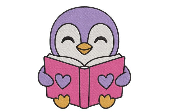 Penguin Reading Book Embroidery