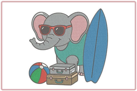 Summer Elephant Embroidery Design