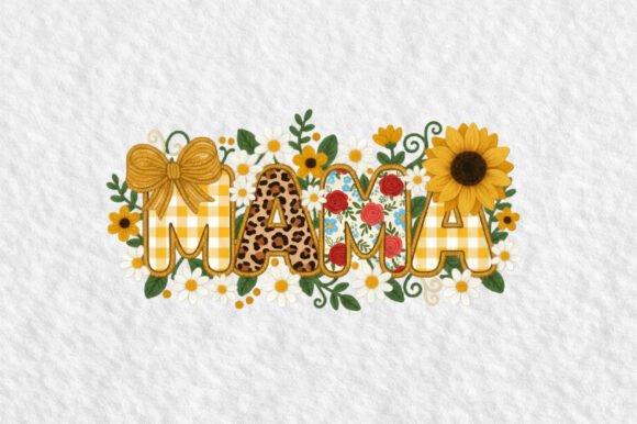 Sunflower Leopard Mama Embroidery PNG