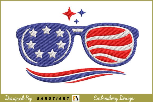 USA Flag with Sunglass Embroidery Design