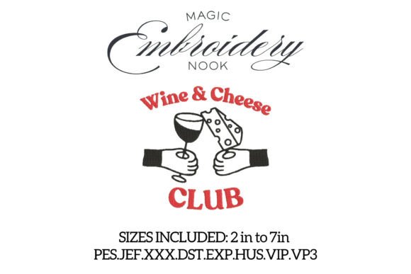 Wine Cheese Club Embroidery Design